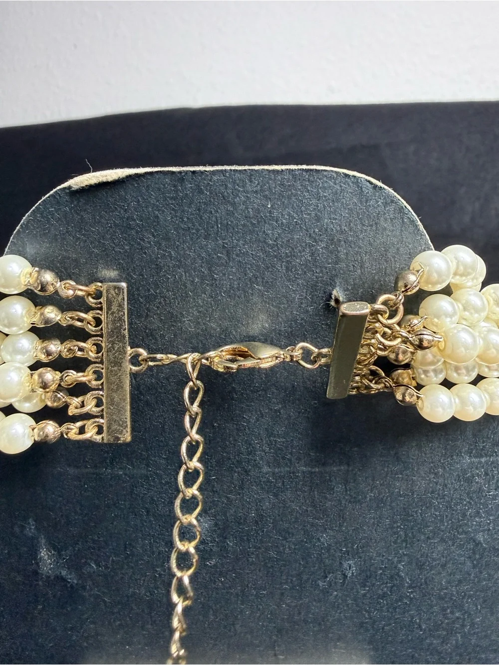 Vintage Italian Faux Pearl Multi Strand Statement Necklace Rhinestone Flower